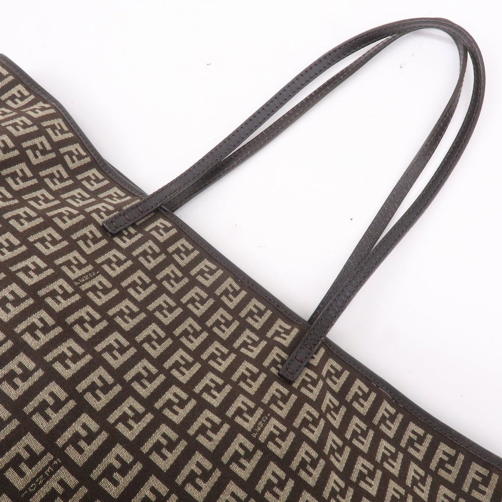 FENDI Zucchino Canvas Leather Tote Bag Beige Brown 8BH104