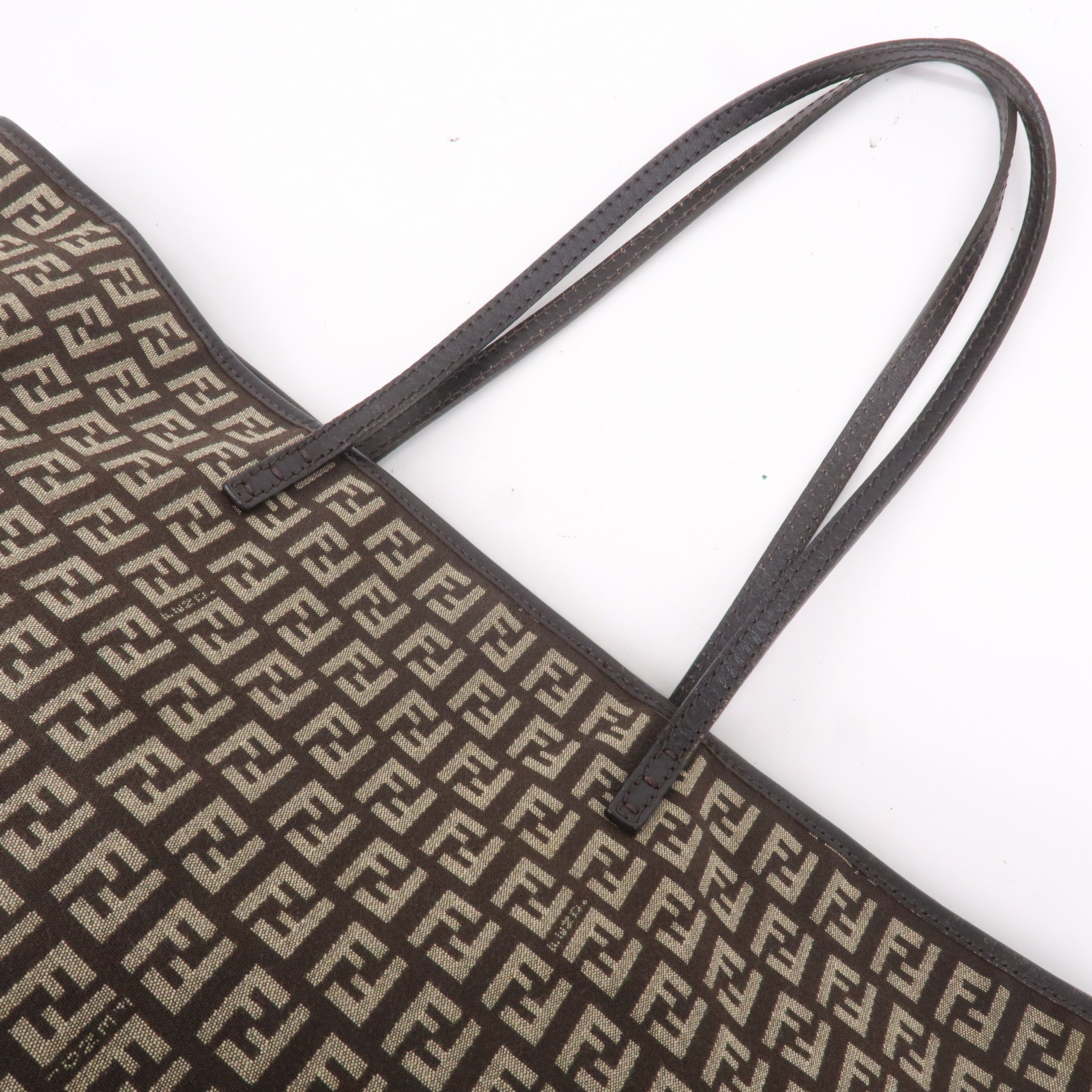 FENDI Zucchino Canvas Leather Tote Bag Beige Brown 8BH104
