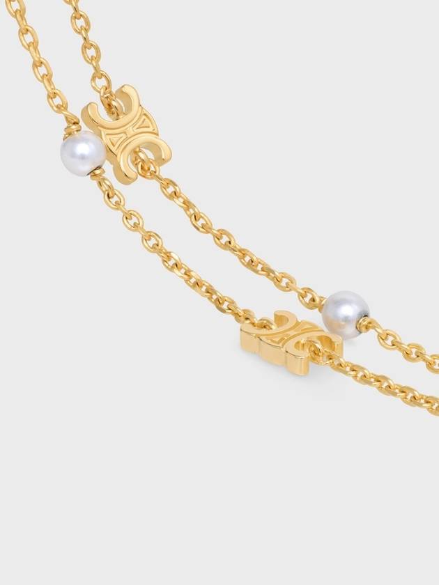 CELINE Triomphe Logo Pearl Double Bracelet Gold