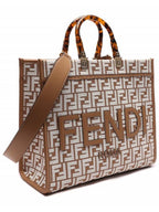 Fendi Sunshine Medium Raffia Tote Bag White Beige