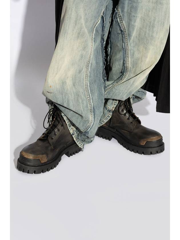 Balenciaga Strike Lace-Up Ankle Boots Brown Black