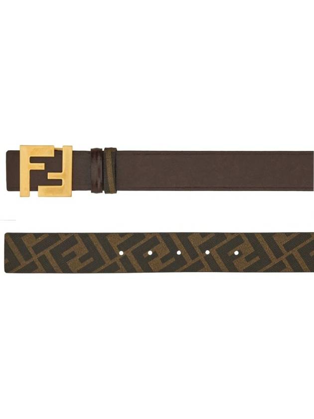 Fendi FF Square Buckle Reversible Leather Canvas Belt Brown