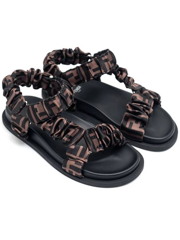 Fendi Feel Fabric FF Logo Feel Satin Sandals Black Brown