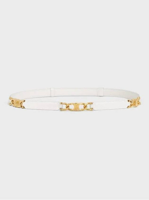 CELINE Small Gourmet Triomphe Leather Belt White