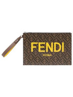 Fendi Monogram Logo Flat Clutch Bag Brown