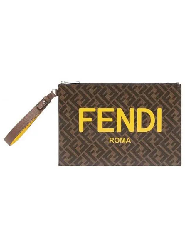 Fendi Monogram Logo Flat Clutch Bag Brown