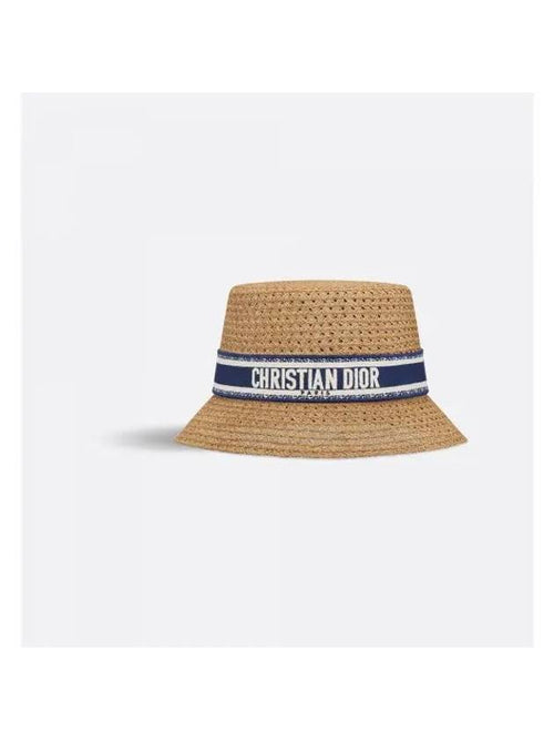 D Bobby Embroidered Band Bucket Hat Natural Straw Dior