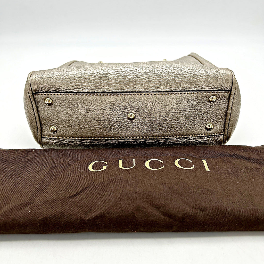 Gucci Metallic Gold Leather Mini Bamboo Tote LA2331