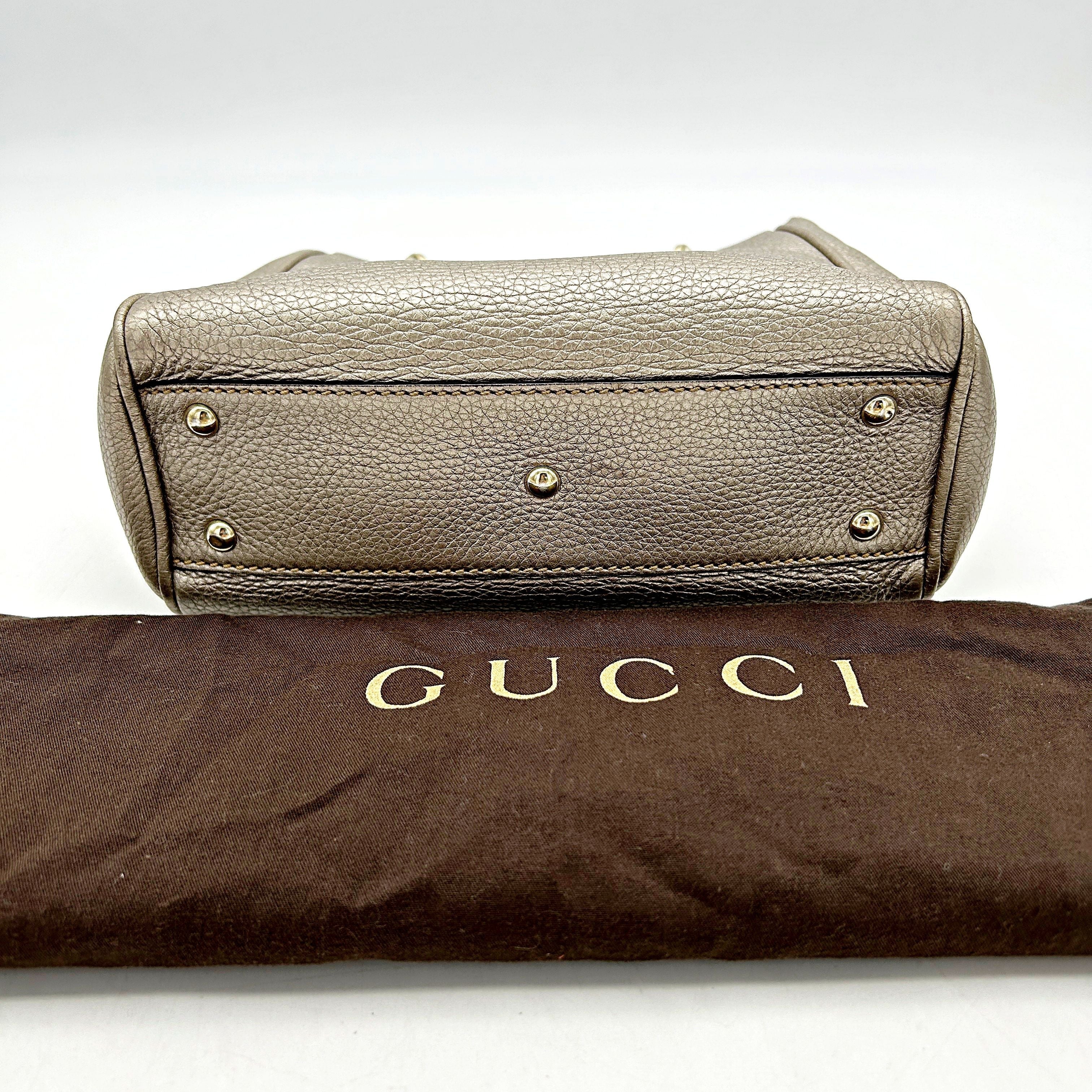 Gucci Metallic Gold Leather Mini Bamboo Tote LA2331