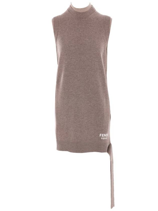 Fendi Logo Intarsia Sleeveless Wool Short Dress Grey