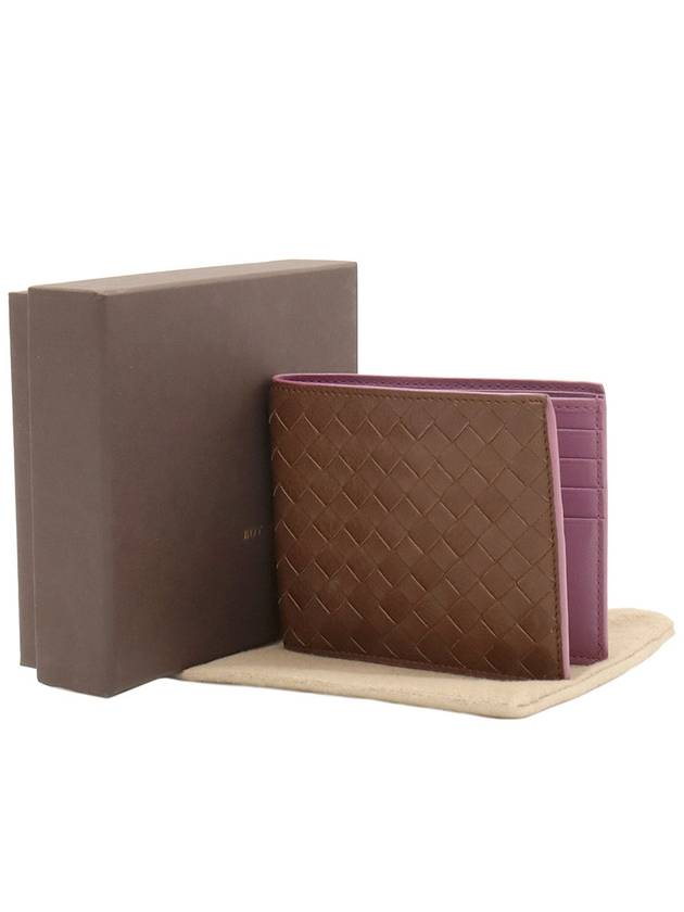 Bottega Veneta Brown Purple Intrecciato Weaving VN Folder Half Wallet 113993