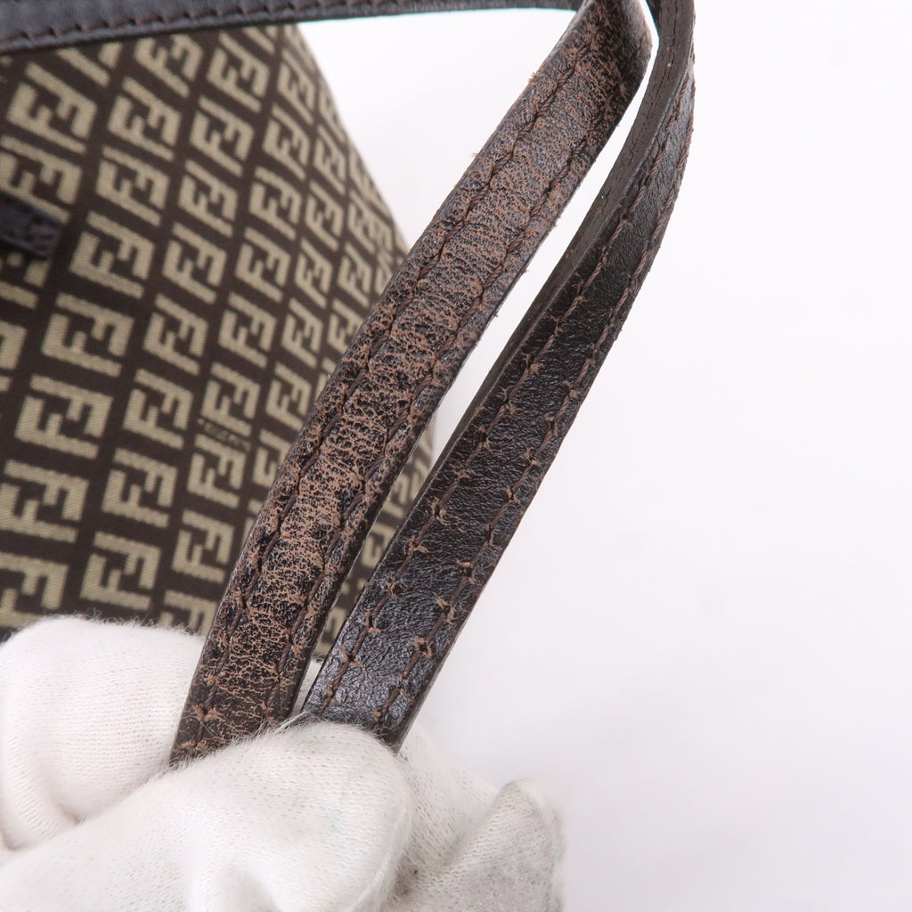 FENDI Zucchino Canvas Leather Tote Bag Beige Brown 8BH104