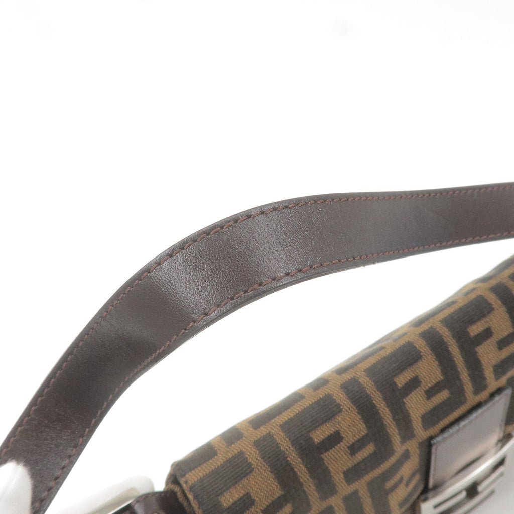 FENDI Zucca Mamma Baguette Canvas Leather Bag Brown Black 26424