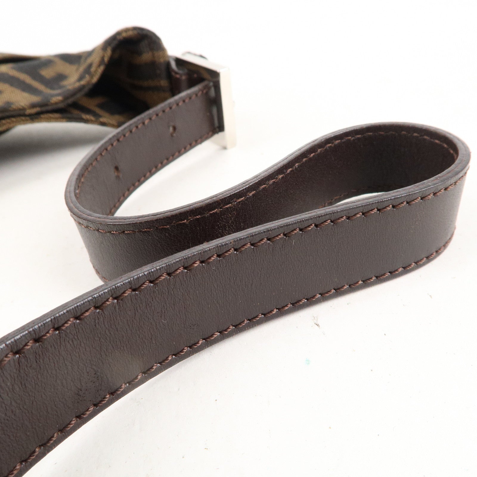 FENDI Zucca Canvas Leather Shoulder Bag Brown Black 26569