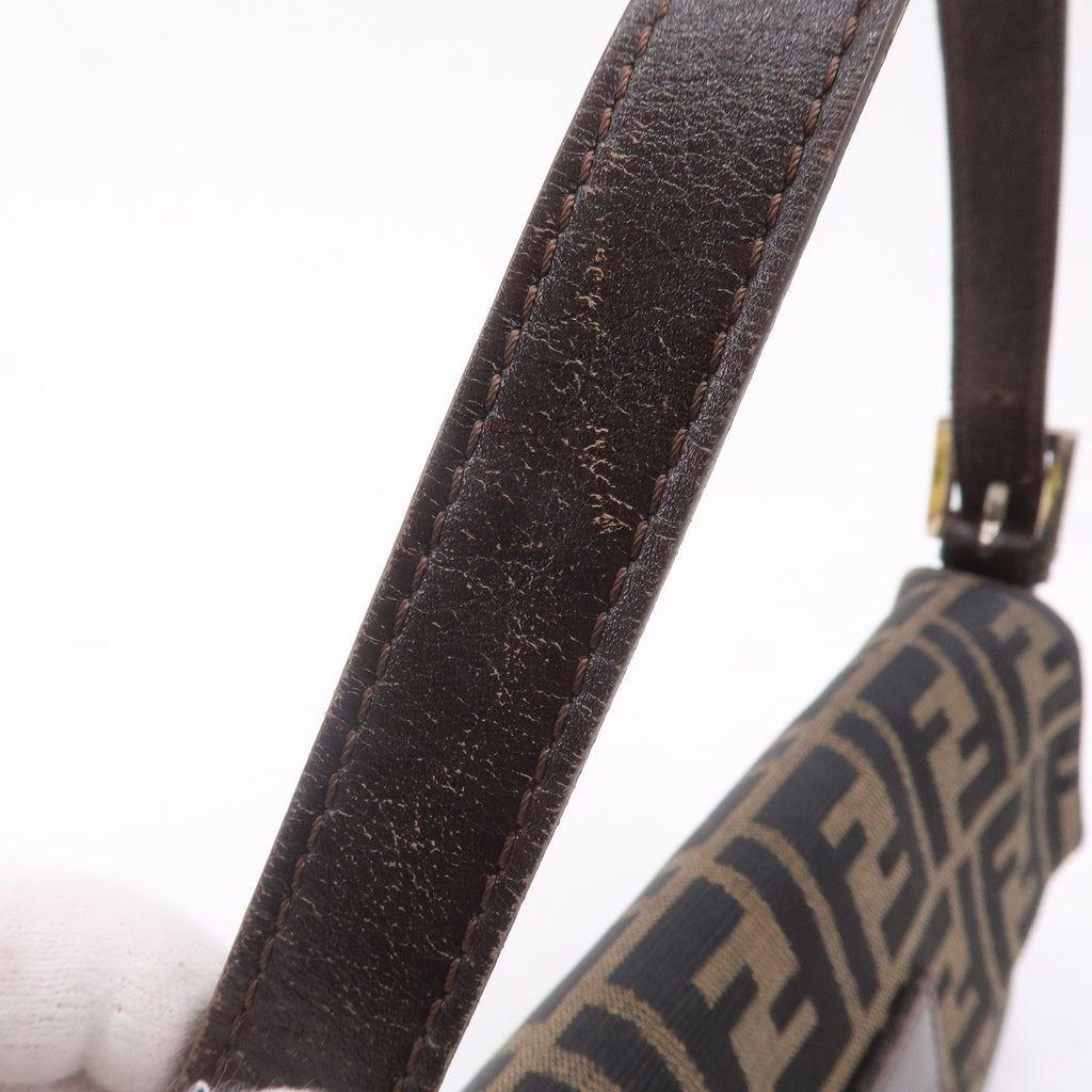 FENDI Mamma Baguette Zucca Canvas Leather Bag Brown 26424