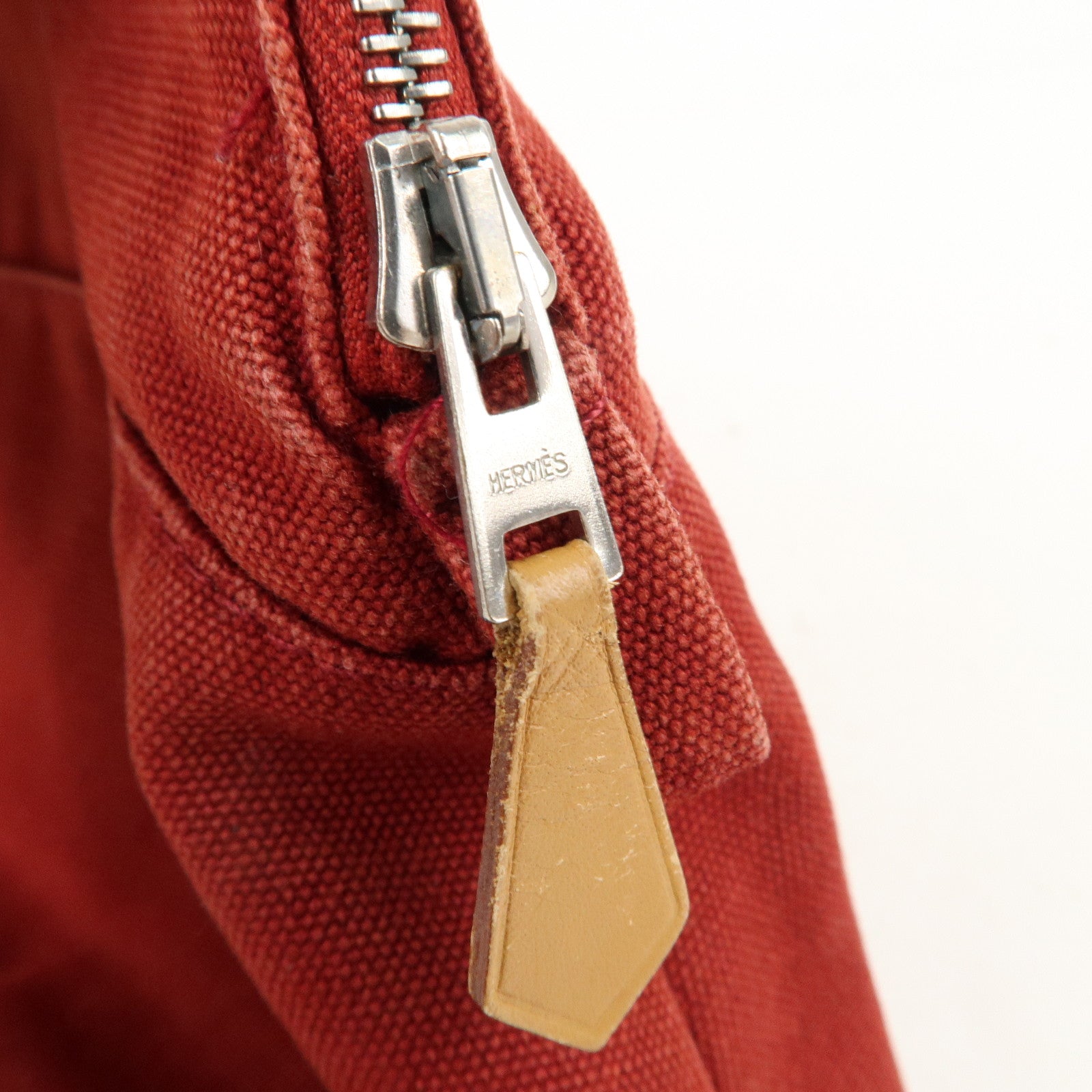 HERMES Set of 2 Bolide Pouch MM & Mini Canvas Leather Ivory Red