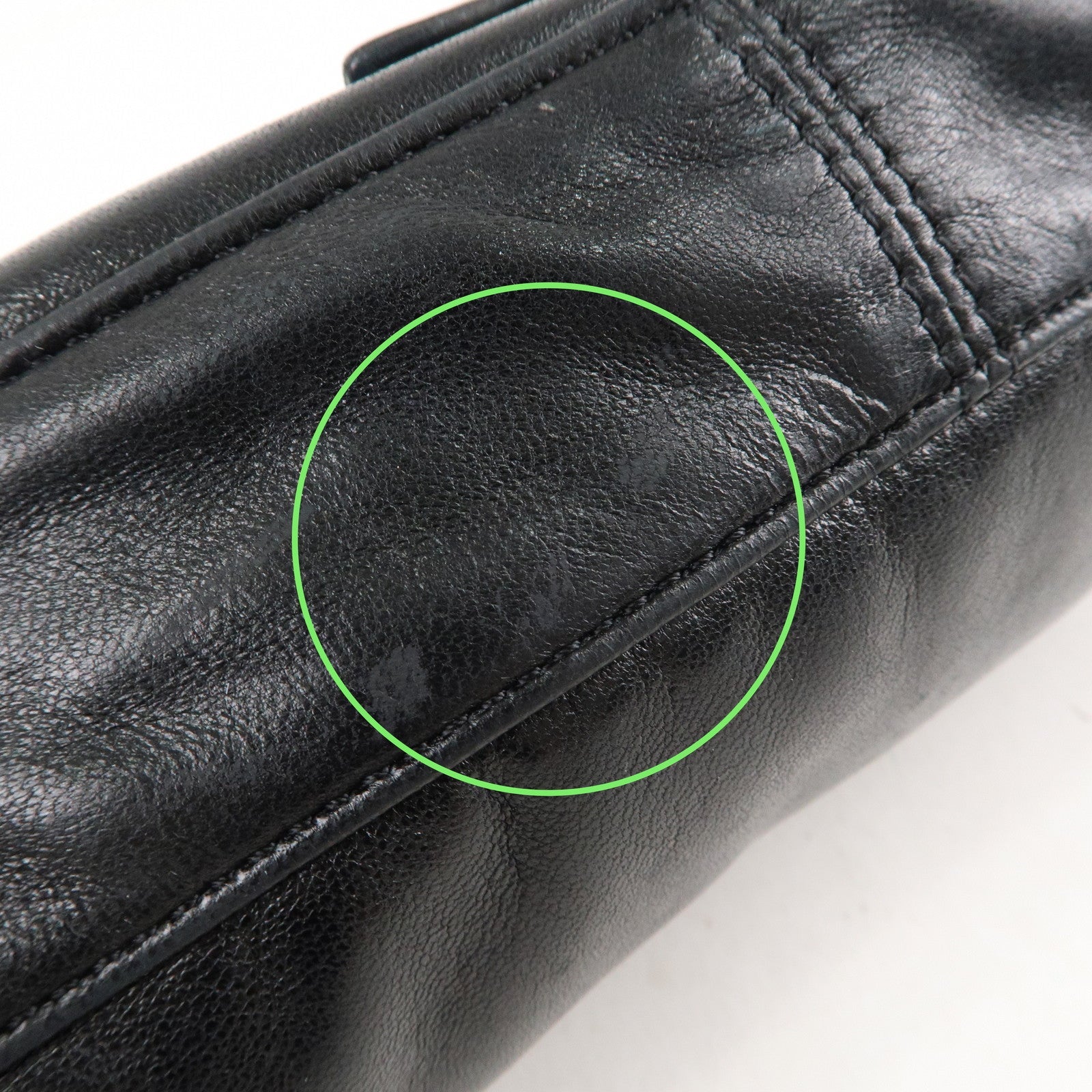 FENDI Mamma Baguette Leather Hand Bag Shoulder Bag Black Green