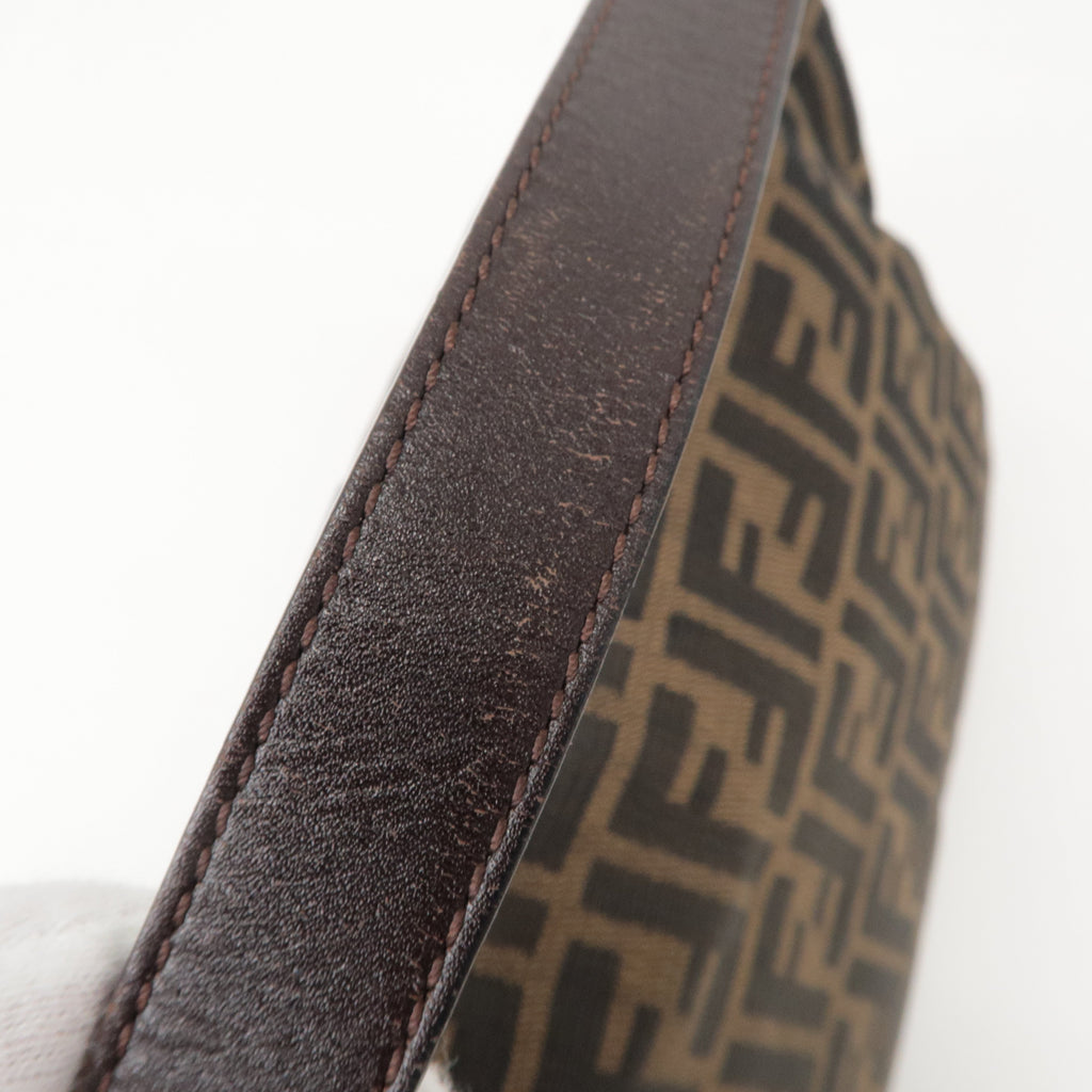 FENDI Mamma Baguette Zucca Canvas Leather Shoulder Bag Brown