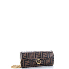 F is Fendi Continental Chain Wallet Zucca Embossed Leather