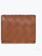 Bottega Veneta Intrecciato Zip Leather Half Wallet Wood
