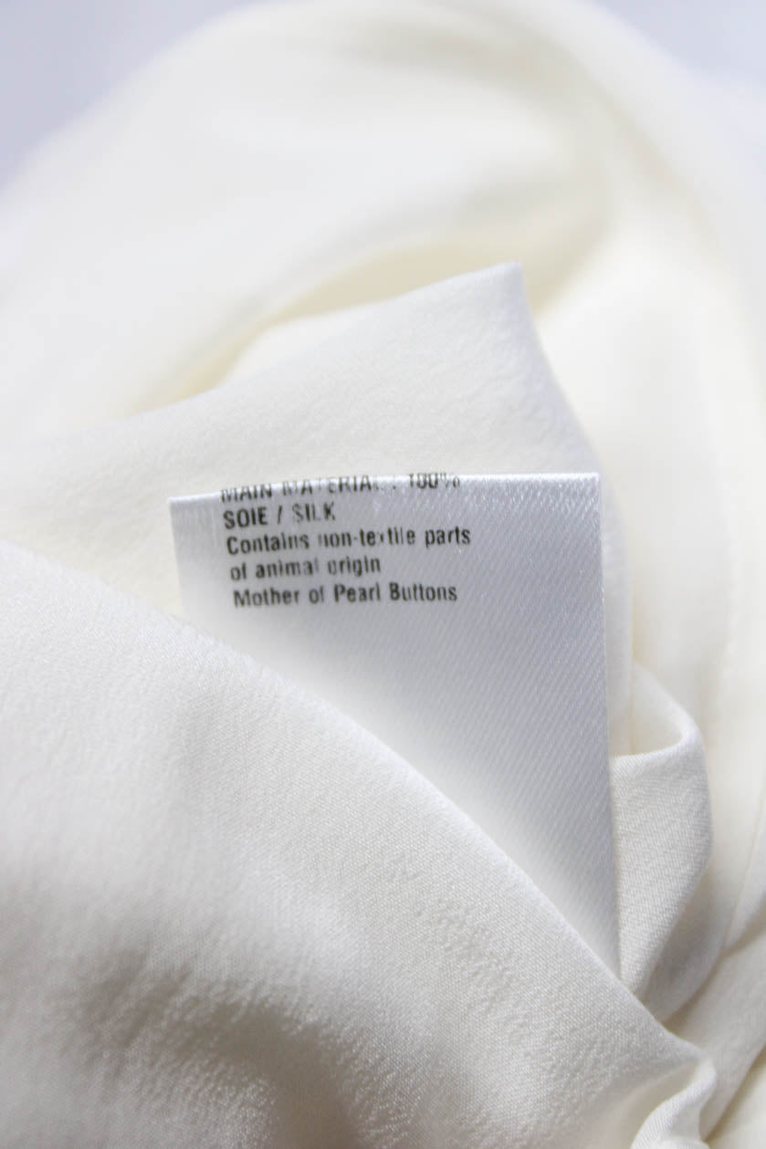 Chloe Womens Button Front Long Sleeve Crew Neck Silk Shirt White