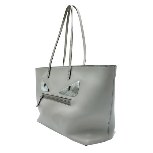 FENDI Light Grey Leather Tote With Mirror 