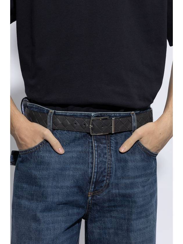 Bottega Veneta Intrecciato Reversible Leather Belt Black Blue