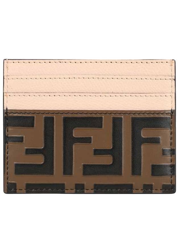 Fendi Logo Pattern Card Wallet Brown Pink