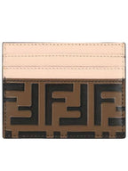 Fendi Logo Pattern Card Wallet Brown Pink