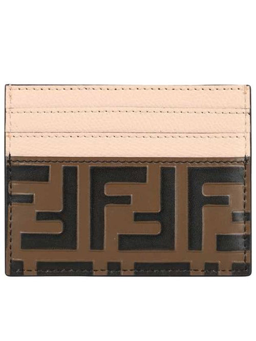 Fendi Logo Pattern Card Wallet Brown Pink