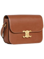 CELINE Triomphe Medium Calfskin Shoulder Bag Tan