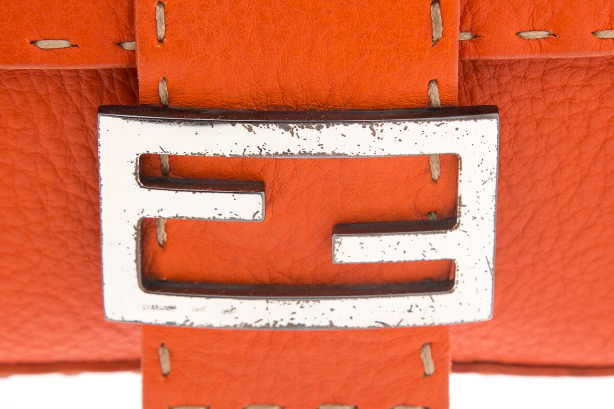 Fendi Orange Leather Baguette Handbag