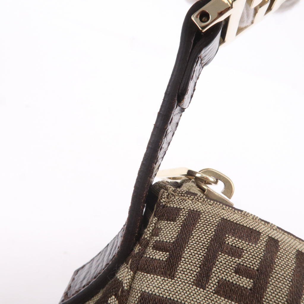 FENDI Zucchino Canvas Leather Shoulder Bag Beige Brown 8BR444