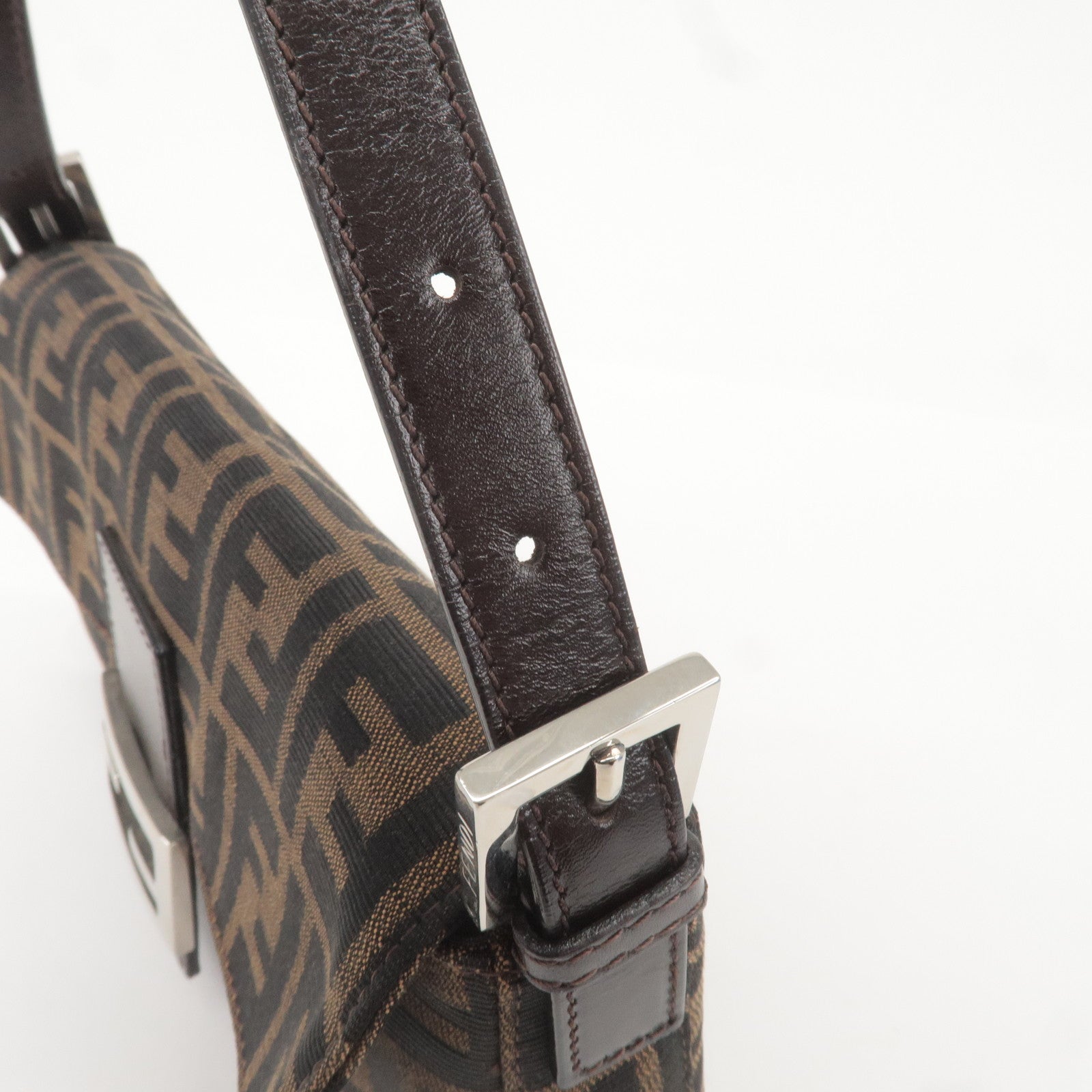 FENDI Mamma Baguette Zucca Canvas Leather Bag Beige 26424