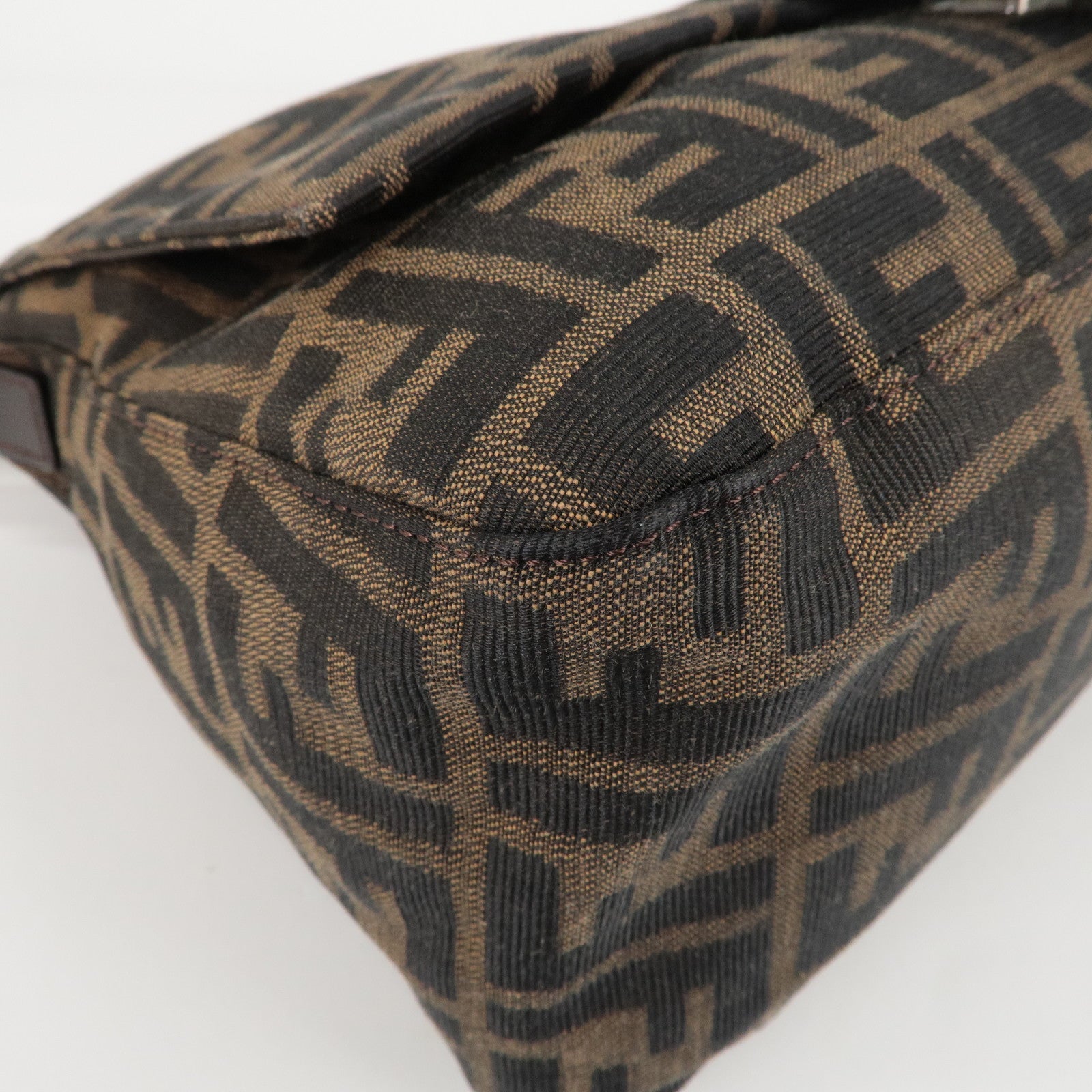 FENDI Zucchino Mamma Baguette Canvas Leather Bag Brown Black 26325