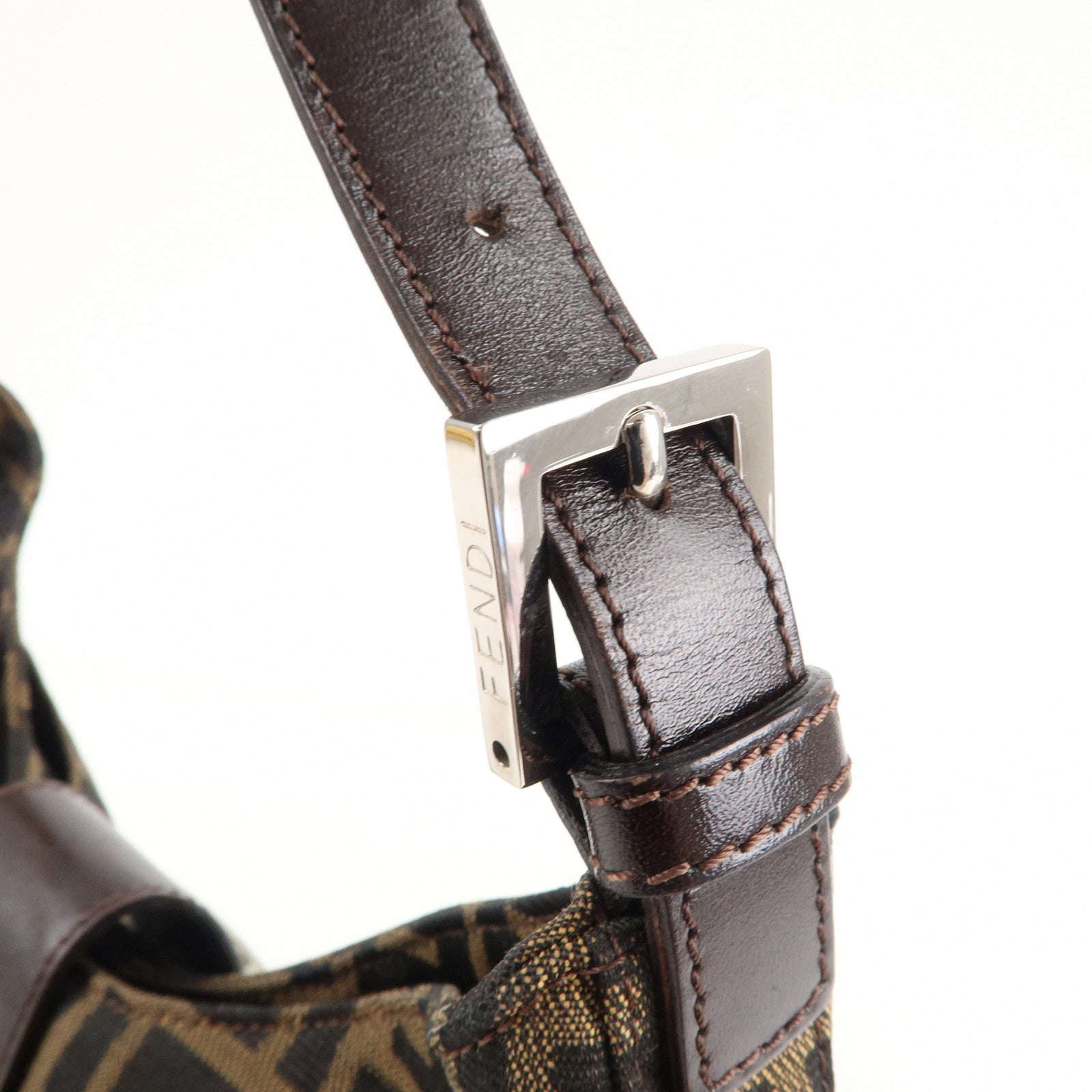 FENDI Zucca Canvas Leather Shoulder Bag Brown Black 26569