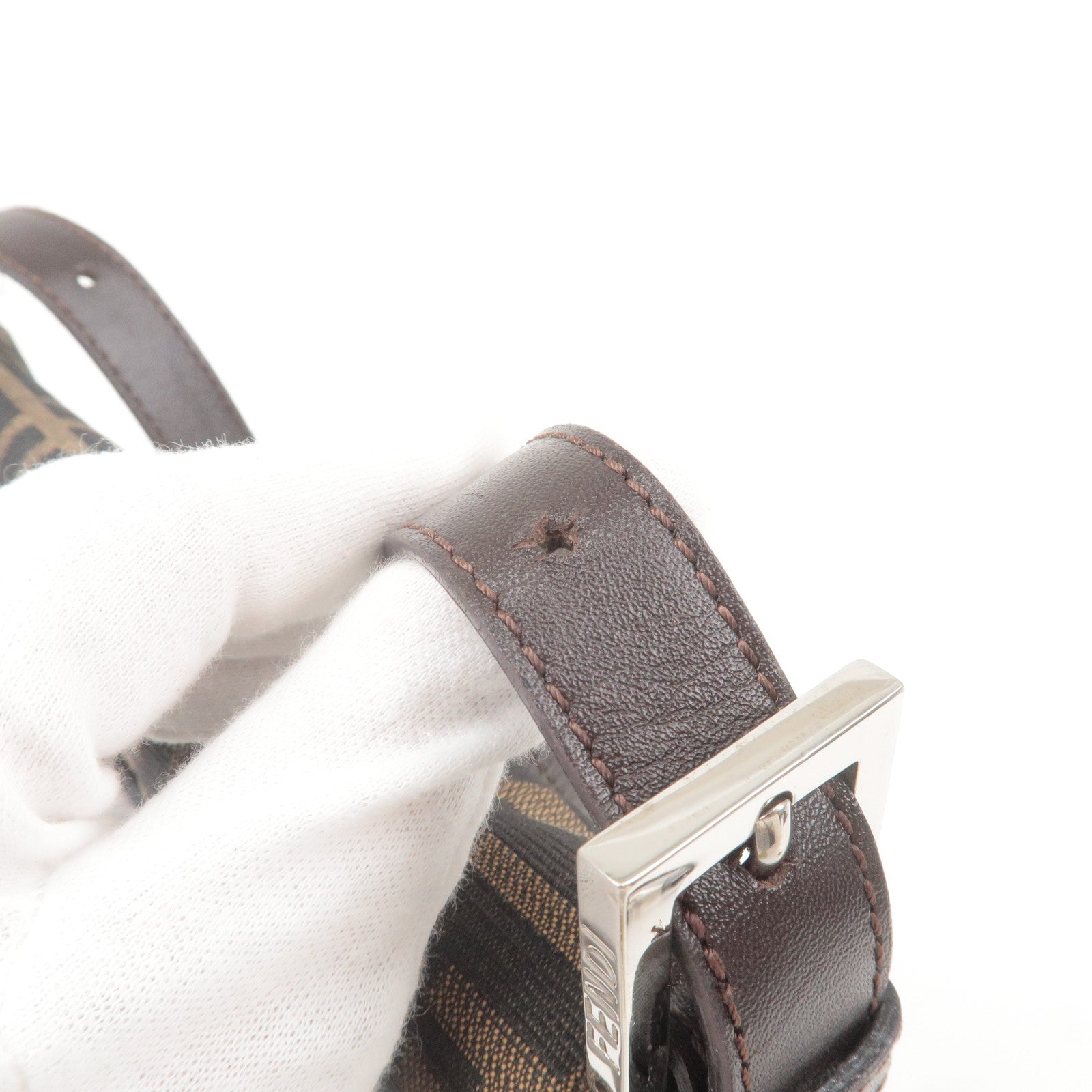 FENDI Zucca Mamma Baguette Canvas Leather Bag Brown Black 26424