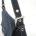 FENDI Mamma Baguette Canvas Leather Shoulder Bag Navy 26325