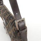 FENDI Zucca Mamma Baguette Canvas Leather Bag Brown Black 26424