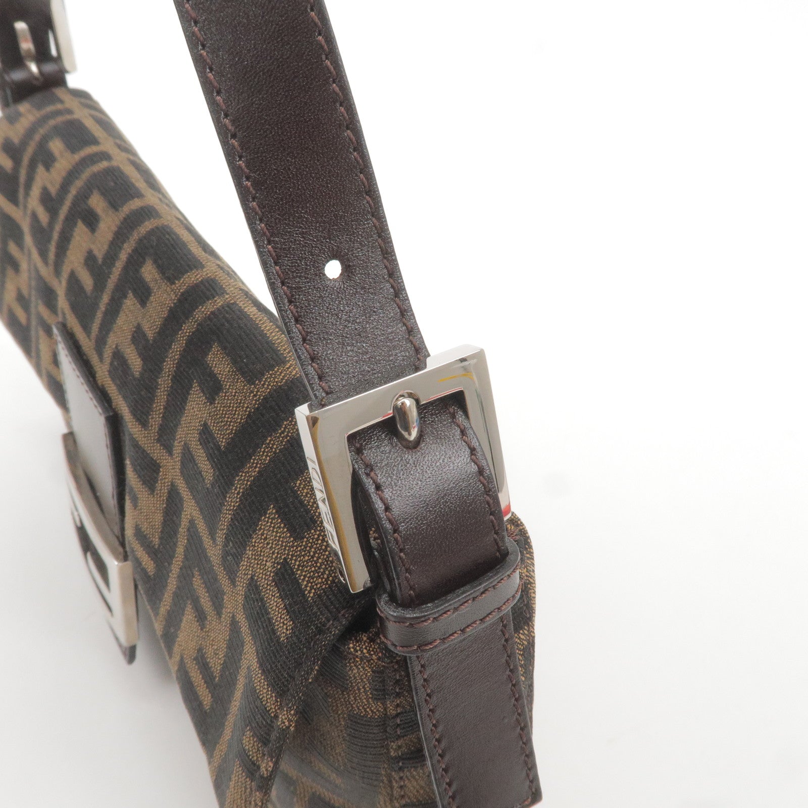 FENDI Zucca Mamma Baguette Canvas Leather Bag Brown Black 26424