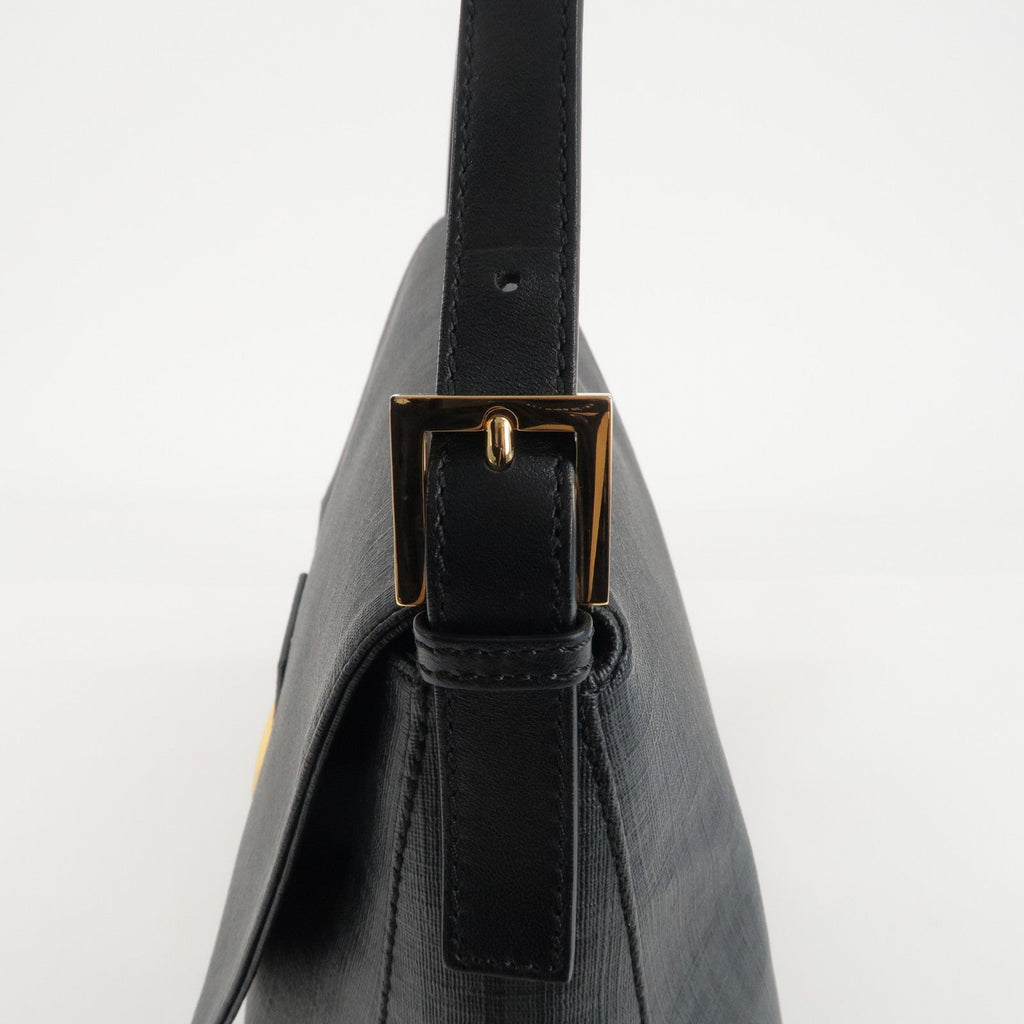 FENDI Zucchino Mamma Baguette PVC Leather Bag Black 8BR001