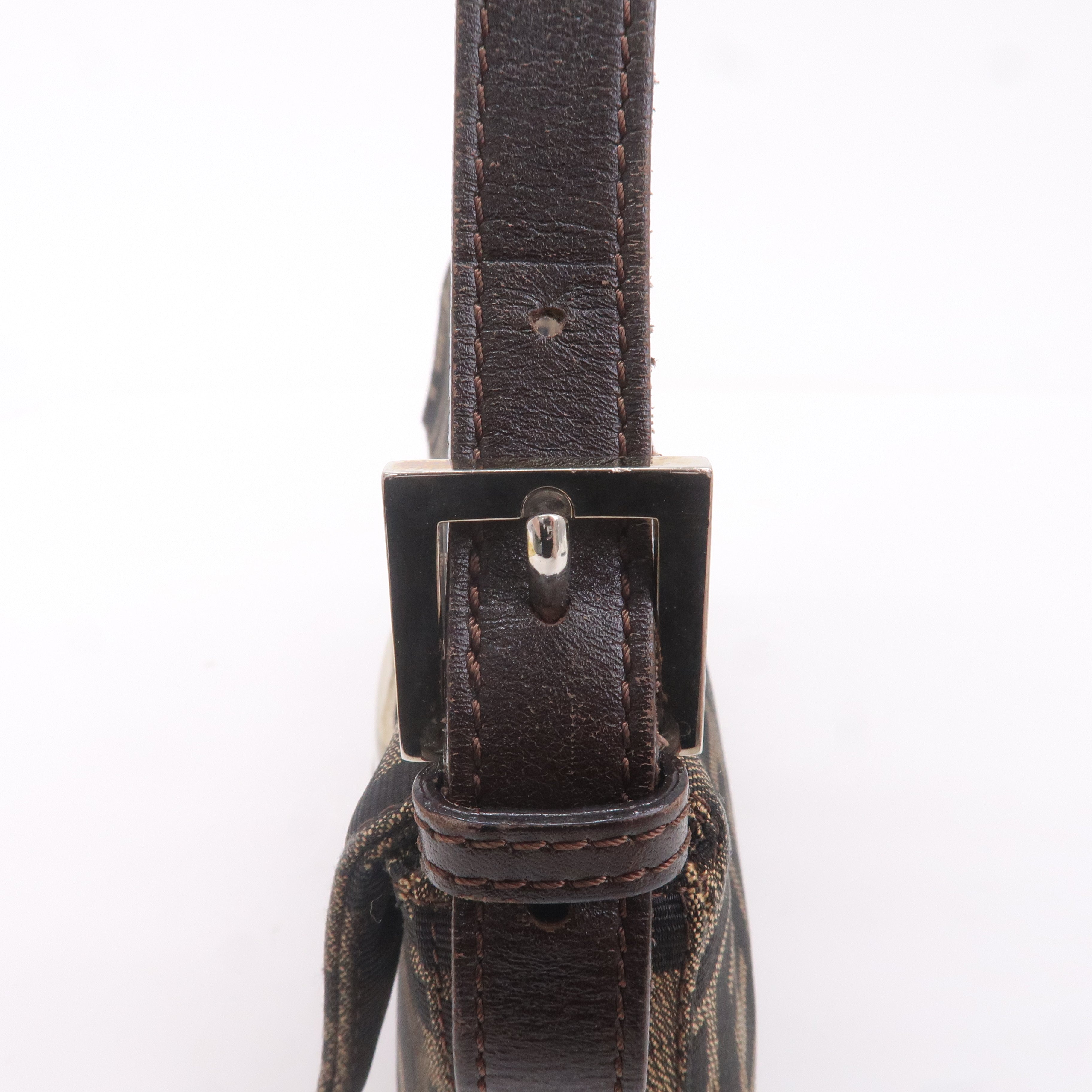 FENDI Mamma Baguette Zucca Canvas Leather Bag Brown 26424