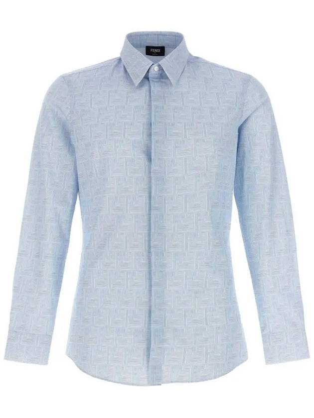 Fendi Shadow Cotton Long Sleeve Shirt Light Blue