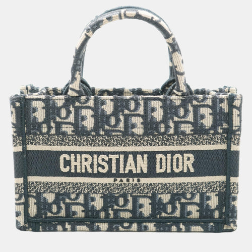 Dior Christian Navy Oblique Embroidered Mini Book Tote Bag