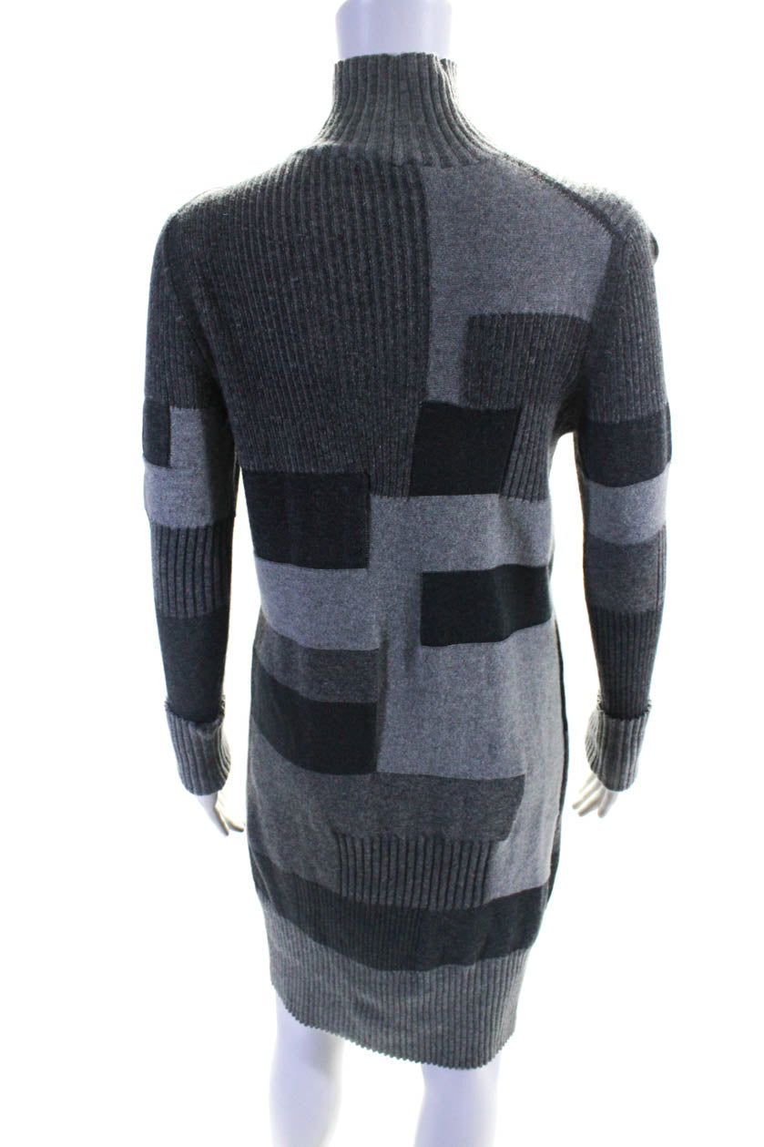 Chloe Womens Long Sleeve Ribbed Trim Mock Neck Sweater Dress Gray