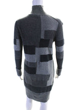 Chloe Womens Long Sleeve Ribbed Trim Mock Neck Sweater Dress Gray