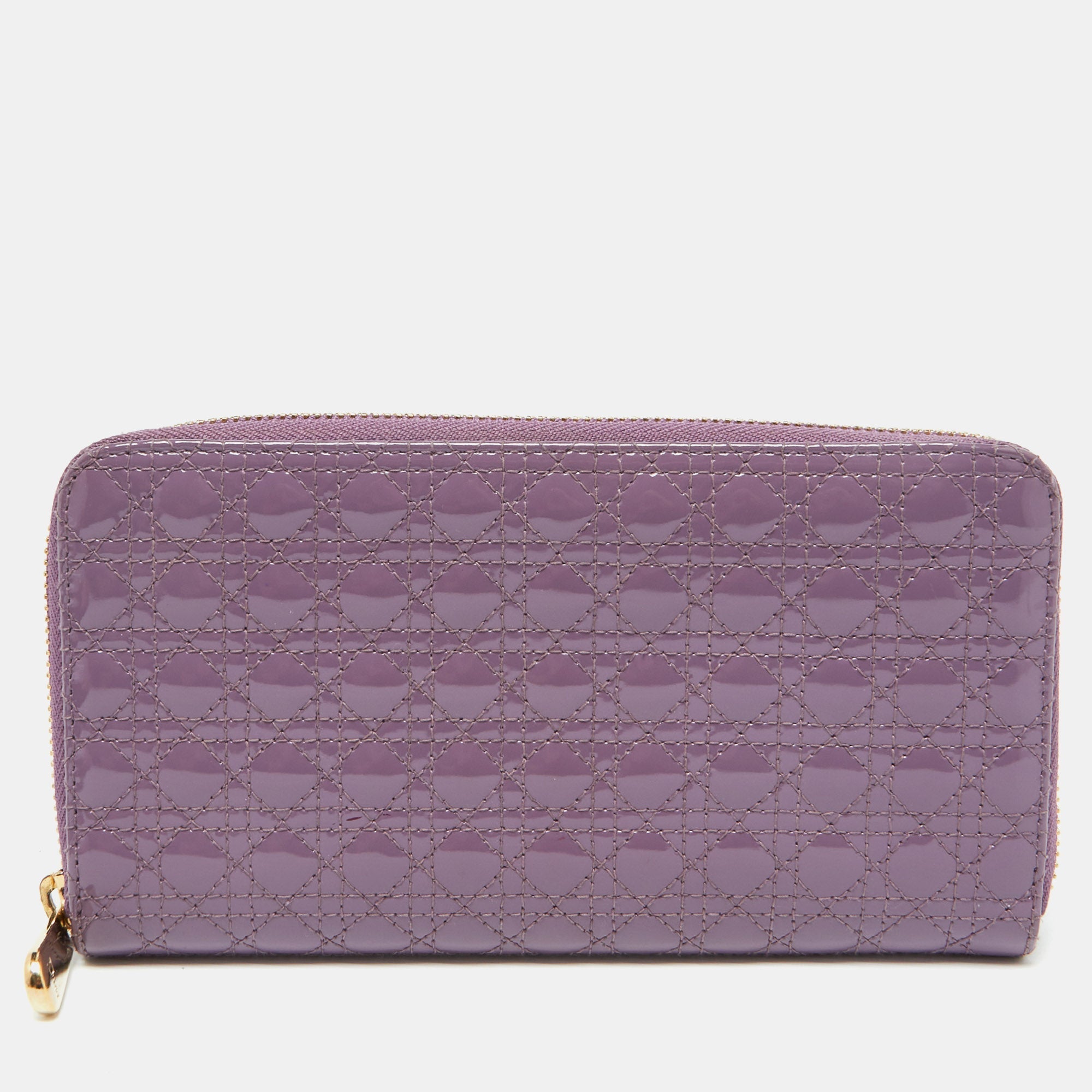 Dior Purple Cannage Patent Leather Lady Zip Around Wallet