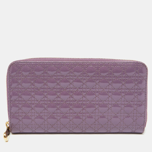 Dior Purple Cannage Patent Leather Lady Zip Around Wallet
