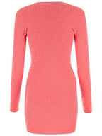 Fendi FF motif round neck knit short dress pink