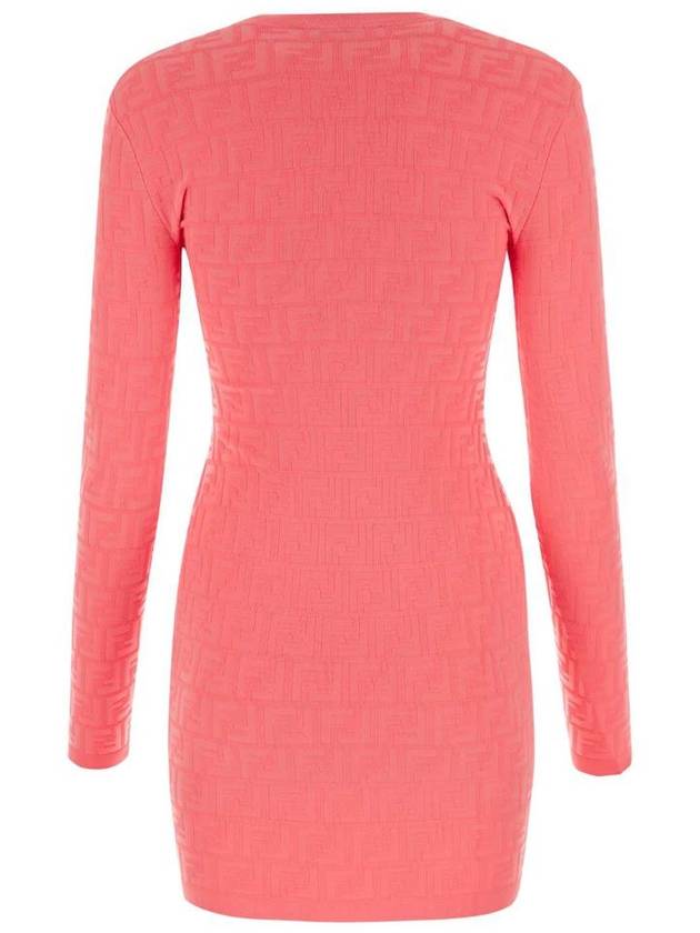 Fendi FF motif round neck knit short dress pink